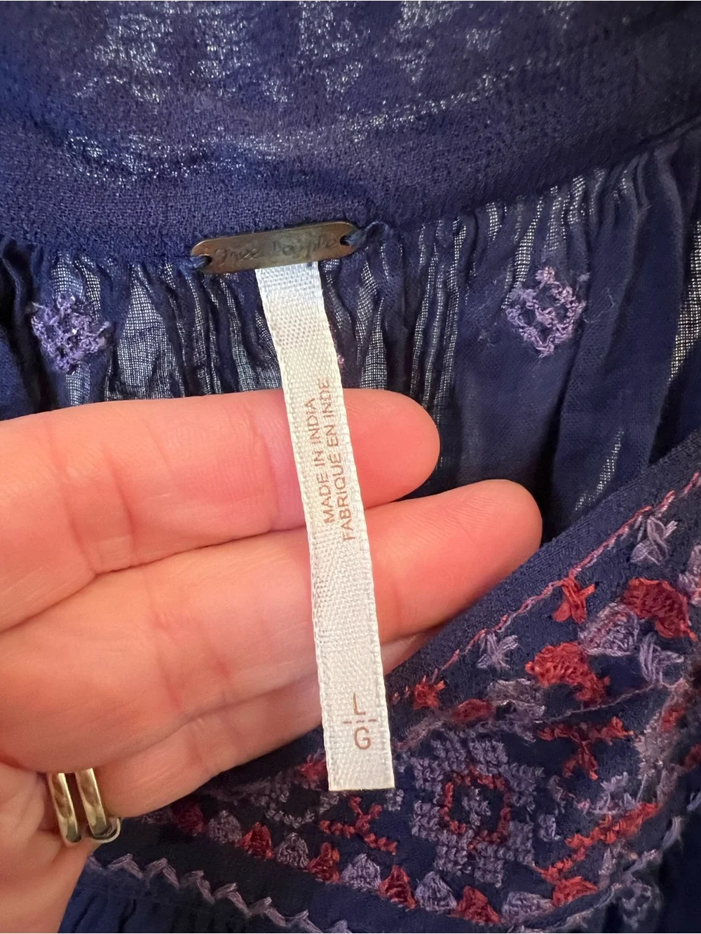 Free People Navy Embroidered Tie-Shoulder Tank